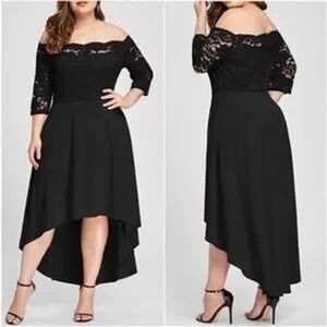 Black Lace Top High Low Midi Dress Party Cocktail Evening size 14